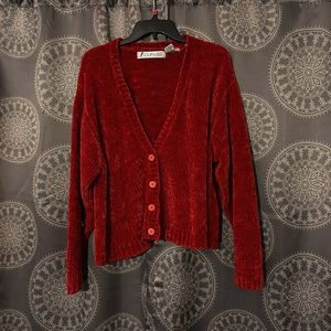 Red cozy button up sweater